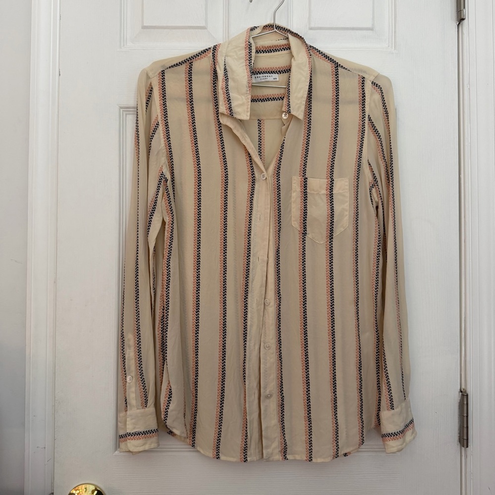 Equipment Silk Striped Beige and Black Shirt Sz M